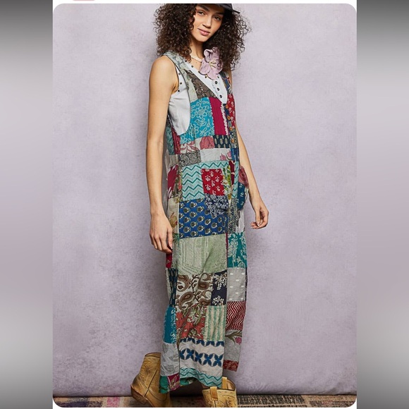 New: POL Made To Be Seen Boho Patchwork Cotton Front Pockets Wide Leg Jumper - Picture 6 of 8